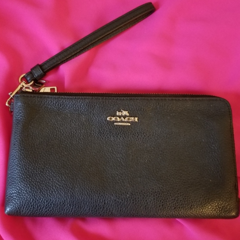 COACH black + gold wristlet
